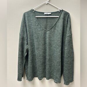 Ricki’s Women’s Green Ribbed V-Neck Long Sleeve Top